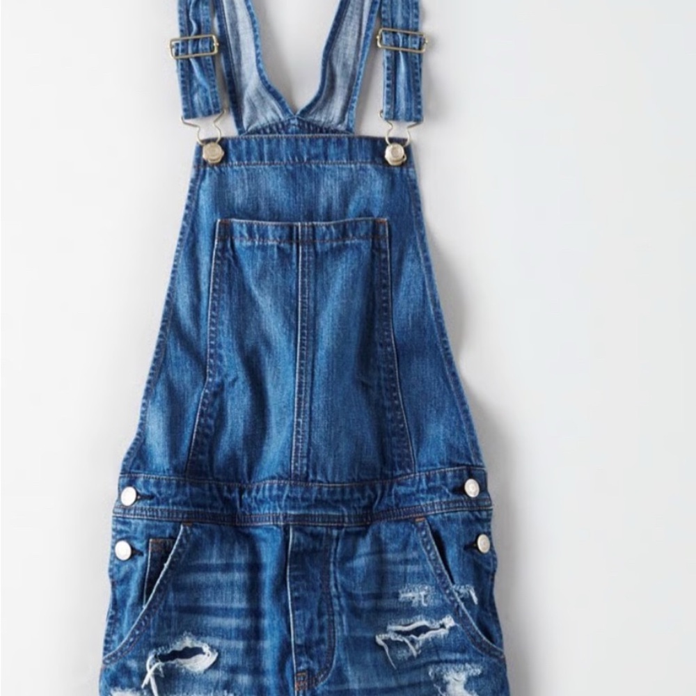 American Eagle Outfitters Blue Distressed Denim Overalls Size Small - Picture 3 of 3